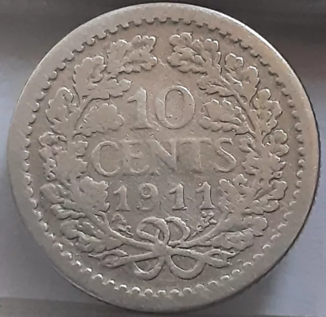 Netherlands 10 Cents 1911 KM#145 Silver Queen Wilhelmina (3826)