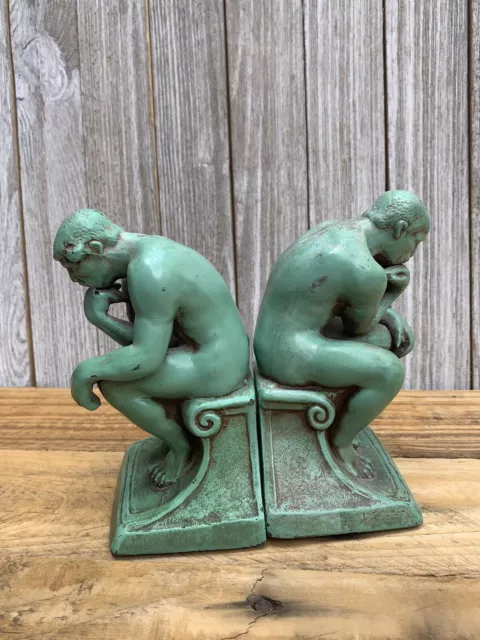 Robson All Metal Art Wares “The Thinker” Heavy Bookends 5 ¾” Tall -RARE-