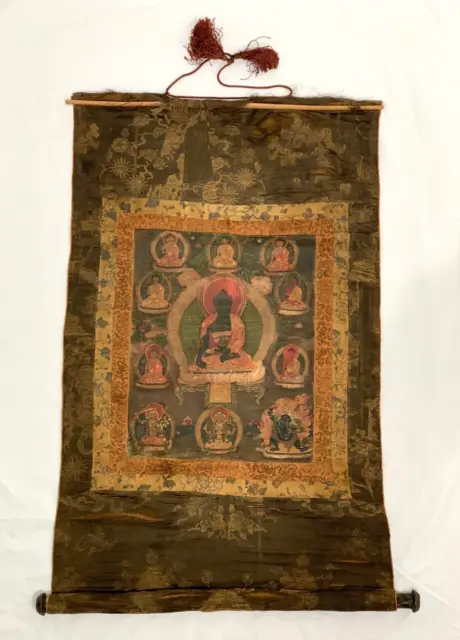 Old Antique Tibetan Buddhist Thangka Asian Silk Scroll Painting 18Th 19Th C. Art