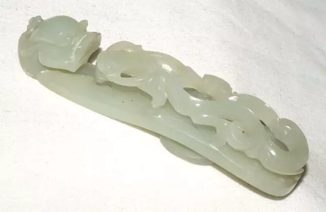 Antique Chinese Grey Green Nephrite Jade Dragon Belt Hook (UVi)#2