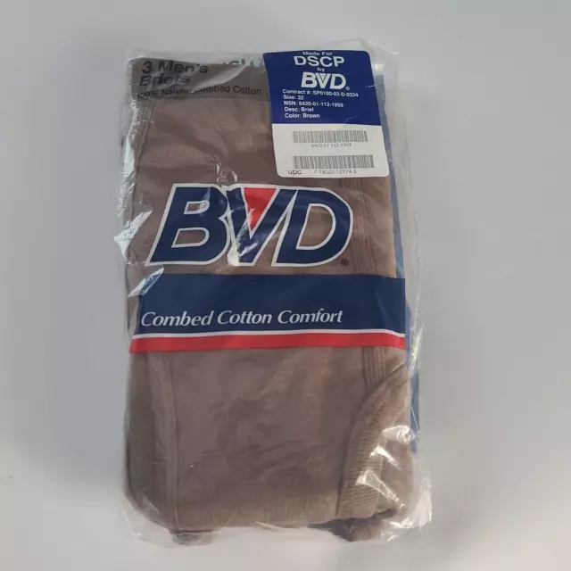 BVD MENS BRIEFS~MILITARY ISSUE SIZE 32 THREE (3) PACK~ARMY BROWN