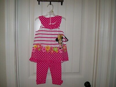 Disney Girls Minnie Mouse Pink  2 Pc. Polka Dot & Striped Legging Set Size 4,5,6