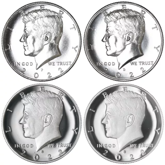 2022 P D S S Kennedy Half Dollar Year Set Silver & Clad Proof & BU US 4 Coin Lot