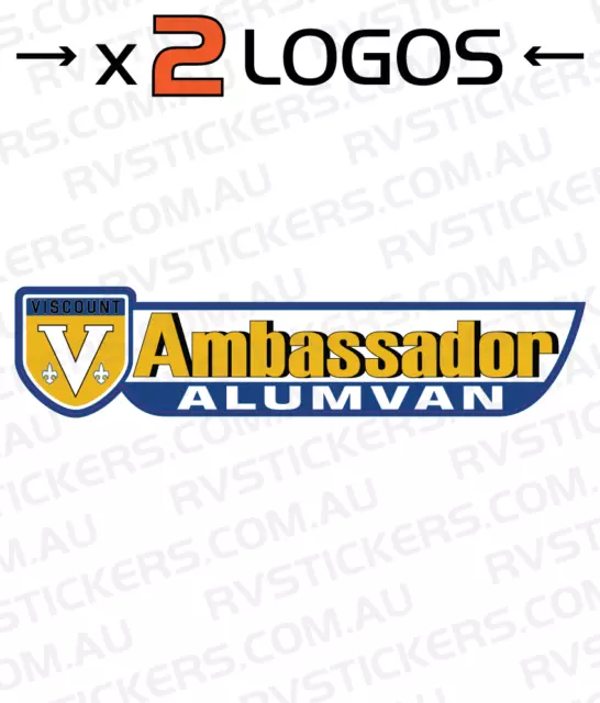 2x VISCOUNT '85 AMBASSADOR ALUMVAN 485mm Caravan decal, sticker, vintage