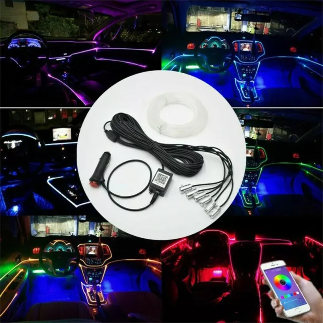 RGB 6IN1 LED Interni Auto Fibra Ottica Neon Filo Striscia Luce Atmosphere 8M awe