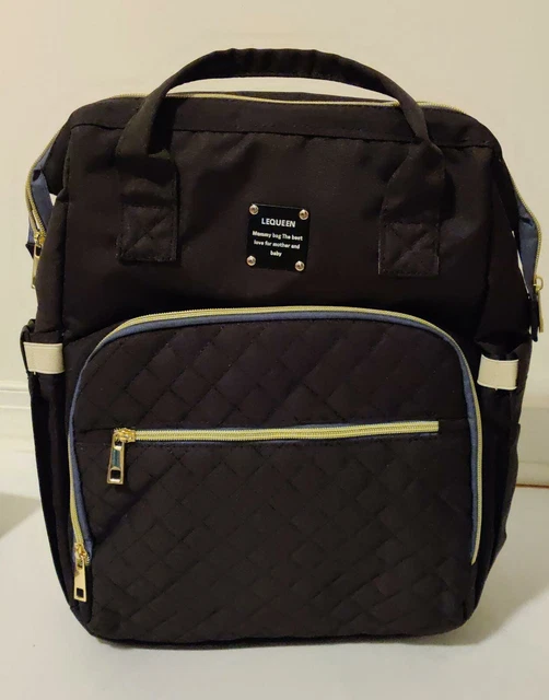 Lequeen 4 in 1 Diaper Bag With Baby Bed Crib Foldable Mummy Backpack-Black-New