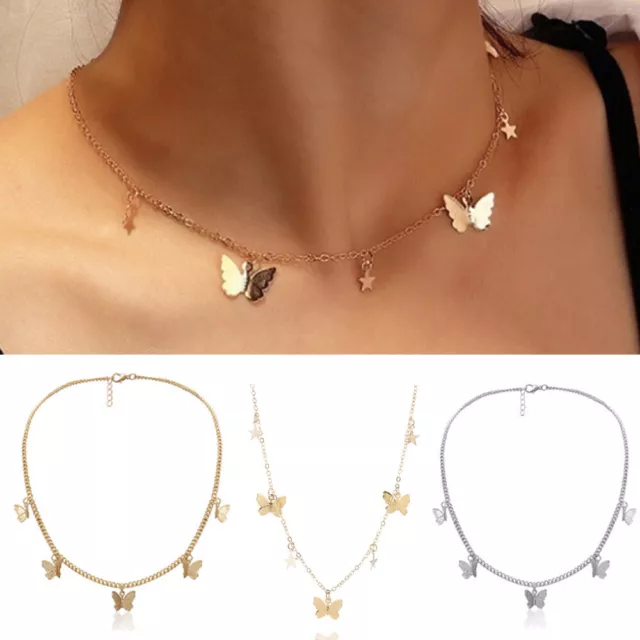 Collar Con Colgante De Mariposa Chapado En Oro Y Plata Para Mujer <