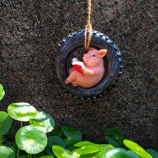 Gartenstatue, Outdoor-Dekoration, Tier-Hängeschwein-Skulptur für Bauernhof,