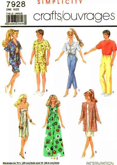 Vintage 1986 Barbie & Ken Clothes Pattern Reproduction, Simplicity 7928