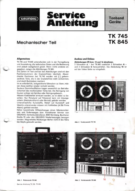 Service Manual-Anleitung für Grundig TK 745/TK 845