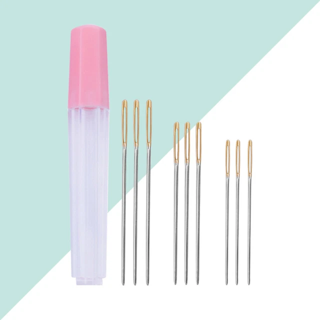 9 piezas Juego de costura de punto bordado con estuche metal coser hilo con tubo
