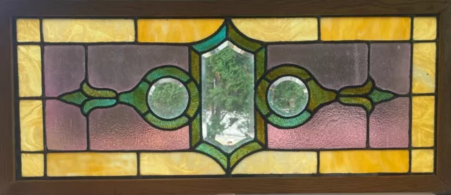 Antique 1900 Victorian Aesthetic Era Ripple Beveled Stained Glass Transom Window