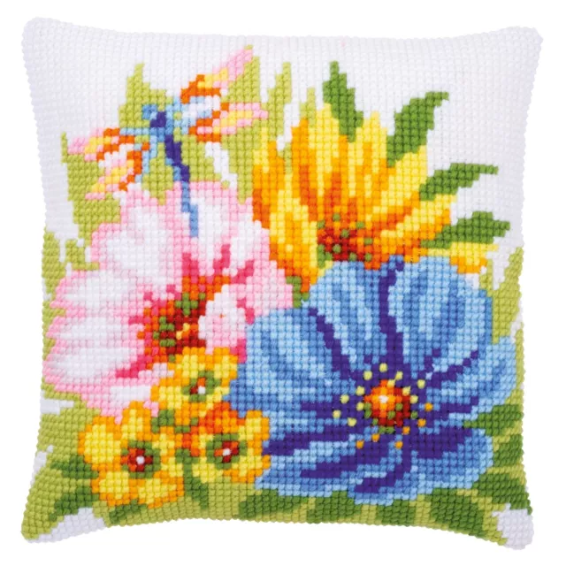 Vervaco ~ Cushion Cross Stitch Kit ~ Colourful Spring Flowers