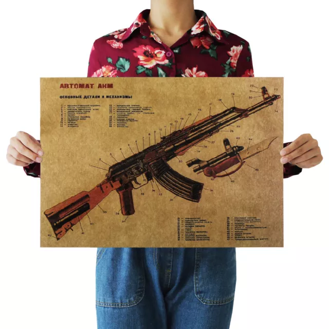 Gun AKM Assault Rifle AK47 kraft paper retro poster internal house