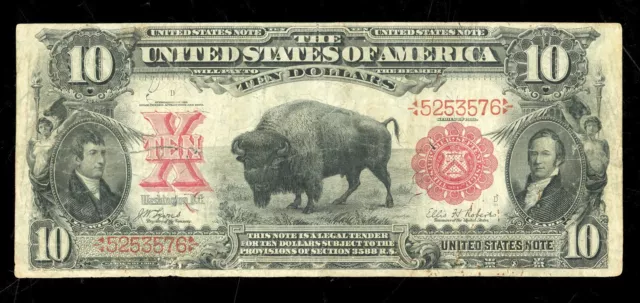 1901 $10 Ten Dollars Legal Tender United States Note Red Seal Bison Note FR.114