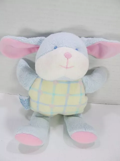 Eden Puppy Dog Rattle Pastel Pink Yellow Plaid Plush Stuffed Animal Baby Toy