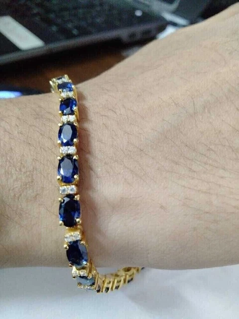 14k Yellow Gold Plated Silver Lab Created 09Ct Sapphire Women's Tennis Bracelet 14k Yellow Gold Plated Silver Lab Created 09Ct Sapphire Women's Tennis Bracelet