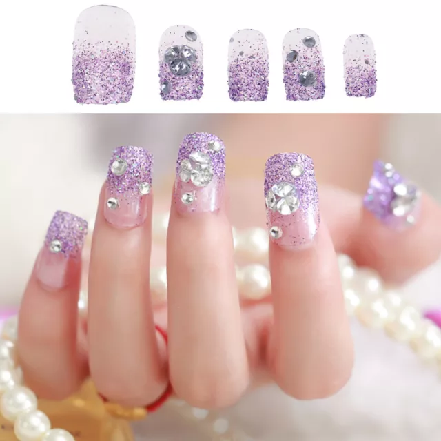 24 pcs purple shining false nails transparent square full short fake nailsR_EL