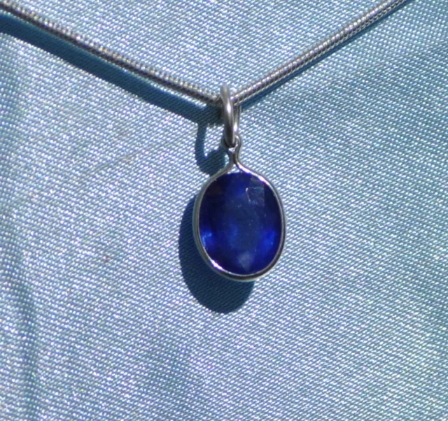 MEDIUM GRADE-GREAT PRICE 7mm X 5mm OVAL SAPPHIRE  STERLING - PENDANTS  1.20cts.