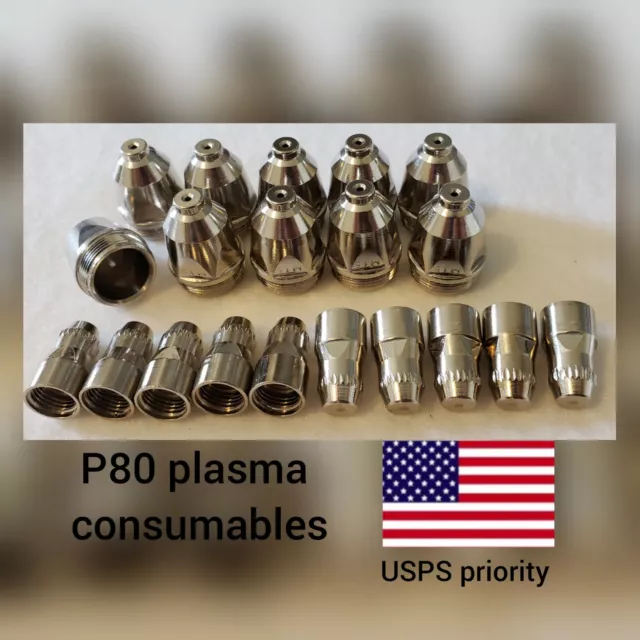 P80 Plasma Torch 60A Consumables 20 Pc Set 1.3 Tips, Nozzles P80 - USPS priority