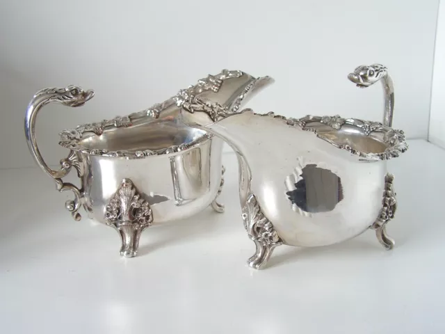 Large Antique Georgian  Pair English Old Sheffield Silver Plated Sauce Boats