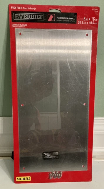 Placa de empuje para puertas Everbilt 8"" x 16"" de grado comercial - nueva