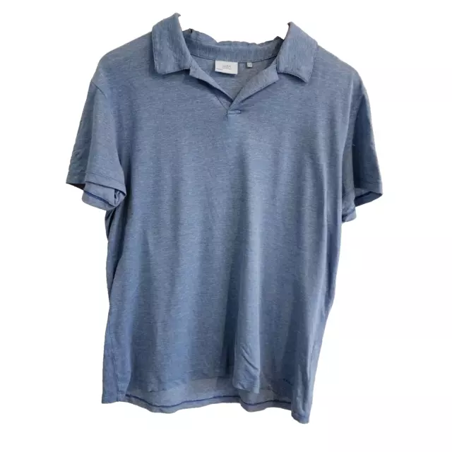 SABA Designer Mens Blue Short Sleeve Collared Shirt Top Linen Blend Size M