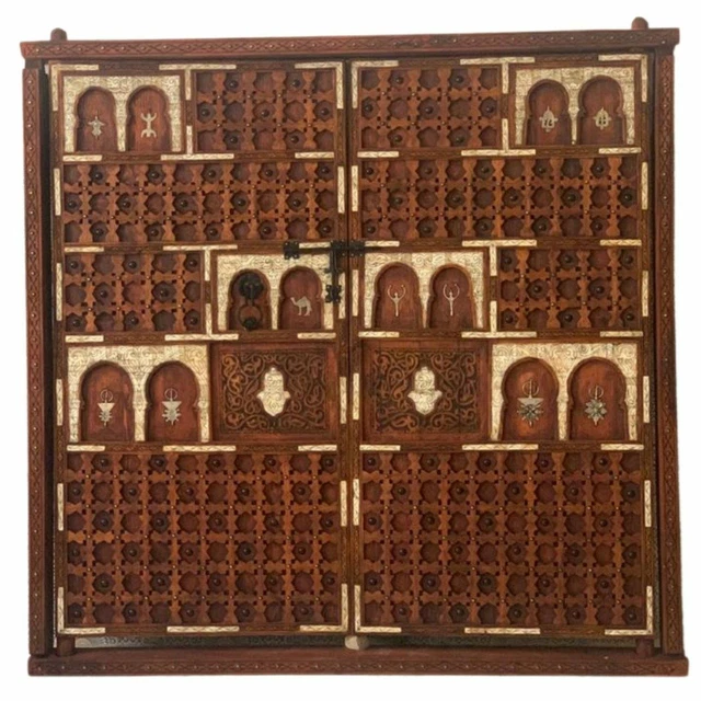 Hand-Carved Moroccan Double Doors in Frame - Handmade French Magnificent