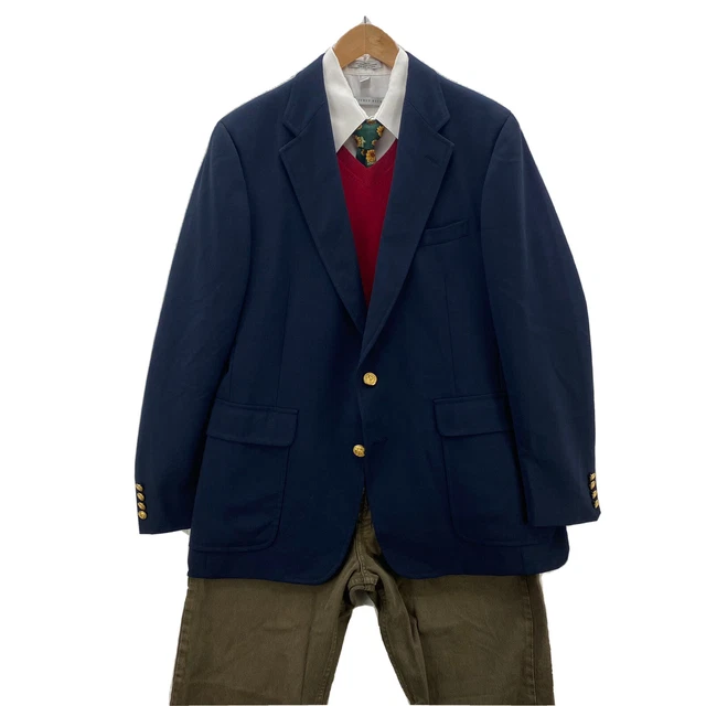 Vintage Ralph Lauren CHAPS Men's 43R Navy Blue Blazer Sport Coat Gold Button USA