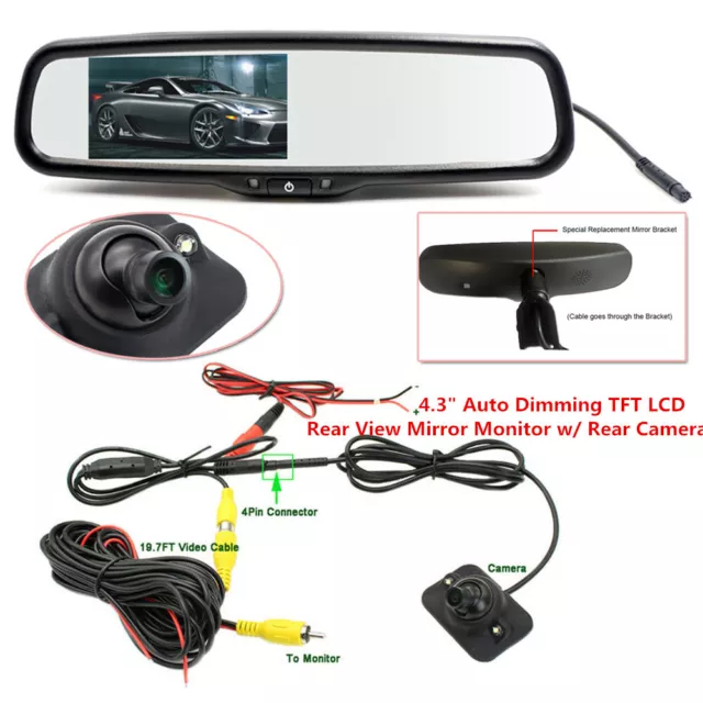 4.3" Car Auto Dimming Anti-glare TFT LCD Rear View Mirror Monitor w/ Rear Camera