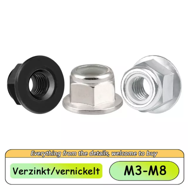 M3-M8 Bundmuttern Selbstsichernd Verzinkt/Nickel Stopmuttern mit Flansch DIN6926