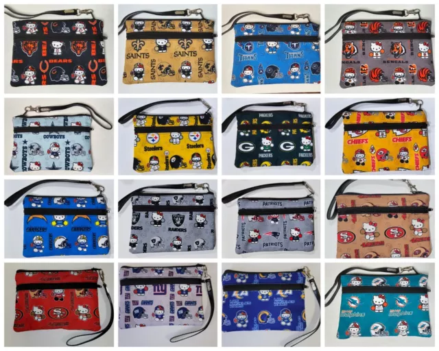 Hello Kitty Nfl Teams Clutch Bag With Detachable Wrist Strap ( Different Teams)