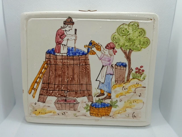 Very Rare Vintage Decorative Ceramic Tile -Hand Painted Sante Gubbio Wine Making