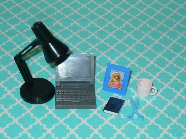 Mattel Barbie Doll Accessories OFFICE Laptop Picture Mug WORKING LAMP LIGHT BOOK
