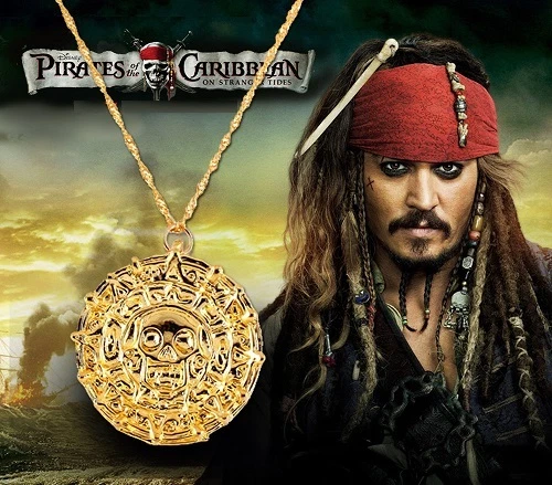 PIRATES OF THE Caribbean Cursed Aztec Gold Coin Medallion Necklace ...