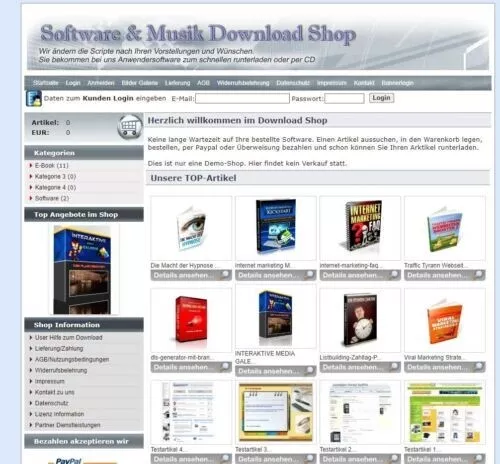 Download Shop mit Rechnungsversand  I Reseller Lizenz für  PLR  I PHP- Scripte I