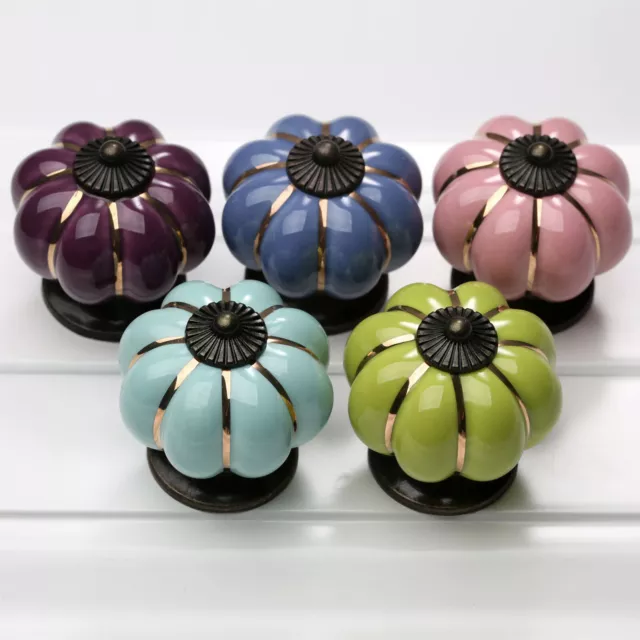 Pumpkin Ceramic Pull Handle Knobs Cupboard Knobs Cabinet Dresser Drawer 5 Colors