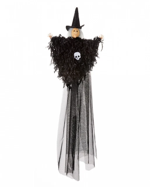 Schwarze Hexe mit Totenkopf zum Aufhängen an Halloween 53cm