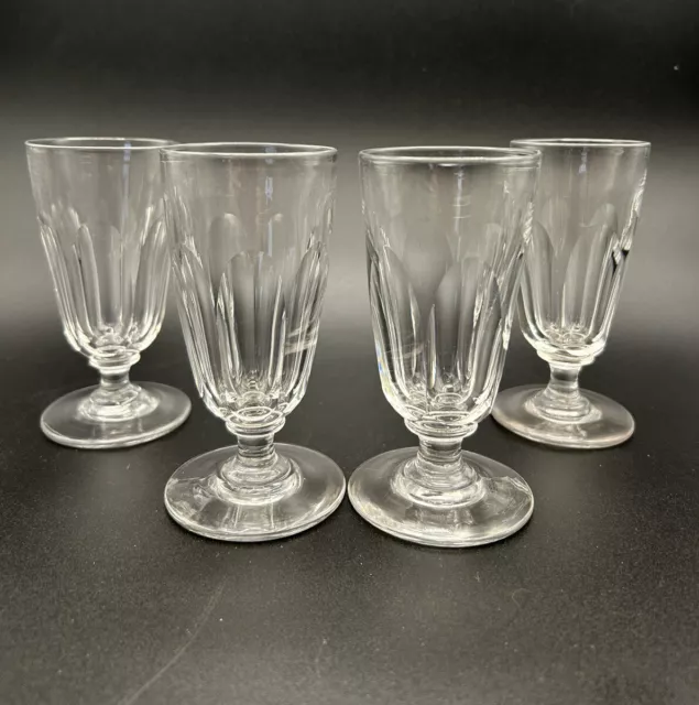 4 x Antique 19th Century Ale Glasses with Slice Cut Decoration 11cm High