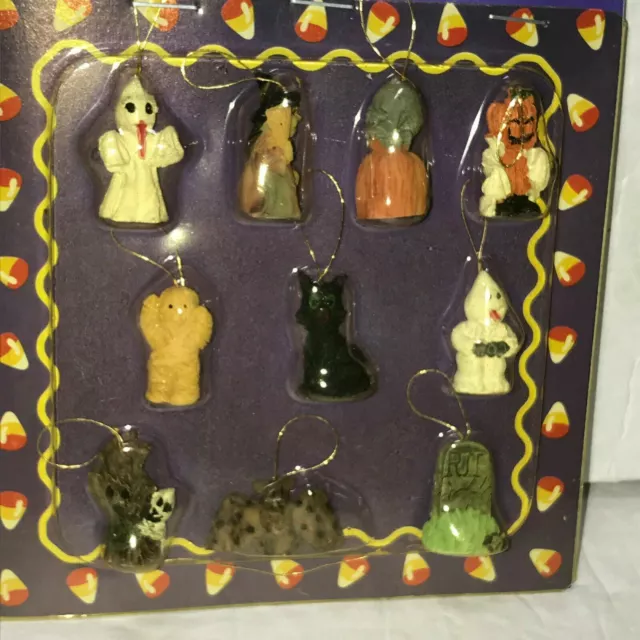 Halloween Mini Ornament Set Vintage 90s NOS Ghost Witch Mummy Cat Skull Tomb 3