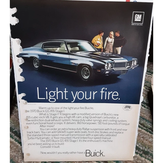 1970 Buick GS 455 Stage 1 Car 1969 Original Print Ad