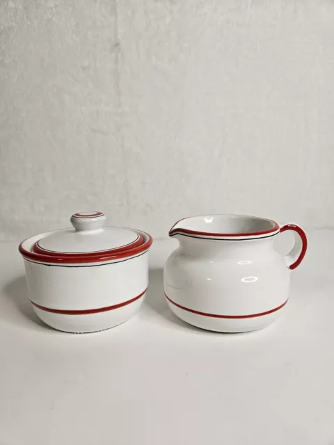 Vintage White with Red Outline Creamer/Pitcher And Sugar Bowl Made in Italy