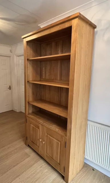 Solid Oak Bookshelf with Cupboard