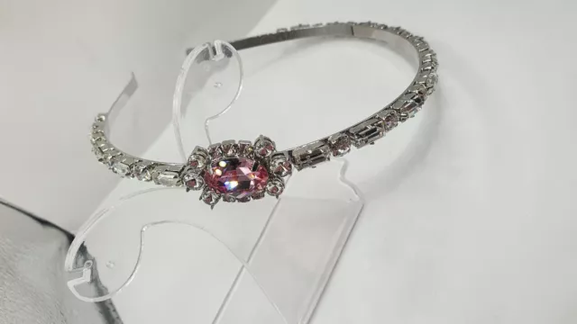 Miu Miu Platinum Tone Pink Crystal Embellished Rigid Headband