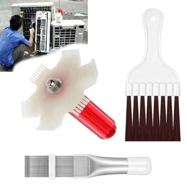 Brosse Nettoyage Climatiseur & Peigne Ailettes Condensateur - Outil Acier Inoxydable 2 Pièces