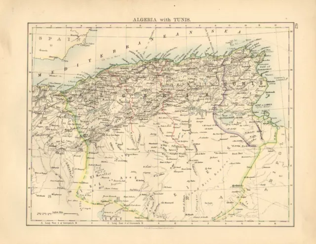 1892 Victorian Map ~ Algeria With Tunis ~ Constantine