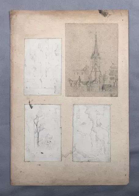 Dessins Anciens, Etude d'Eglise, Quatre Dessins Sur Une Même Planche, XIXe