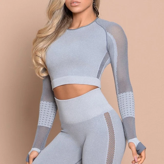 Women winter workout Set Yoga Suit Crop Top+Leggings Pants Sports Gym Outfit