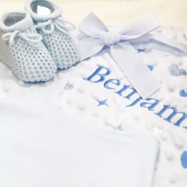 Personalised Baby Blanket Embroidered Soft Bubble Boy Girl Gift Set Newborn Star