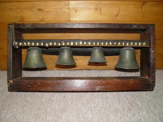 Georgian ROBERT WELLS Heavy Horse Belfry/Set Of 4 Bronze Team Bells In Oak Frame